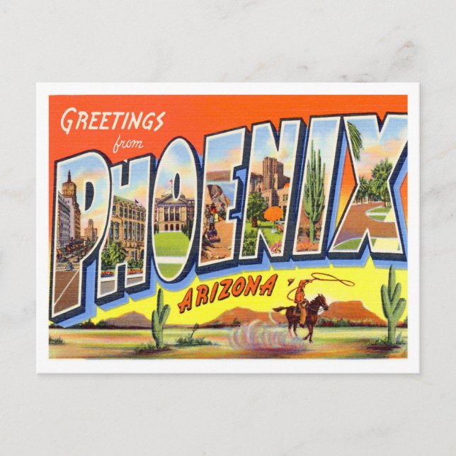 Cartão Postal Cartaz da Phoenix, Arizona Vintage. (Frente)