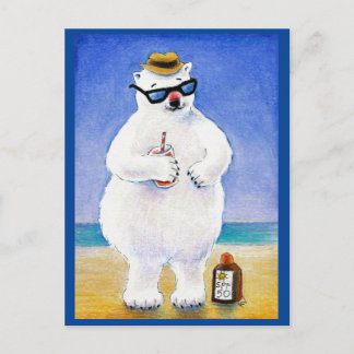Cartão Postal Cartaz da praia tropical de urso polar bonito