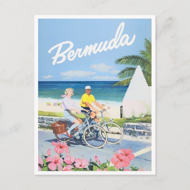 Cartão Postal Cartaz da viagens vintage das Bermudas (Frente)