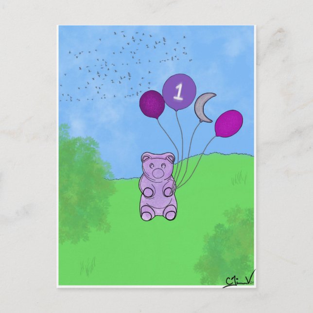 Cartão Postal Cartaz de 1º Aniversário do Gummy Bear (Frente)