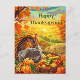 Cartão Postal Cartaz de Ação de Graças Feliz, Autumn Turkey Pump