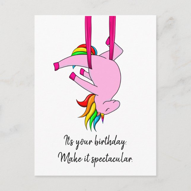 Cartão Postal Cartaz de aniversário do Unicorn com antenas espin (Frente)