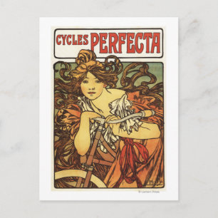 Cartão Postal Cartaz de Anúncio de Bicicletas Perfecta com Mulhe