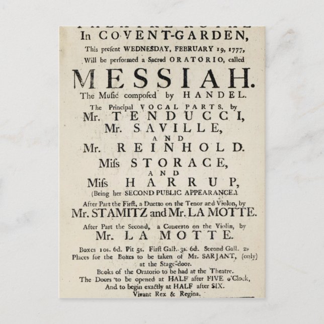 Cartão Postal Cartaz de anúncio de uma performance (Frente)