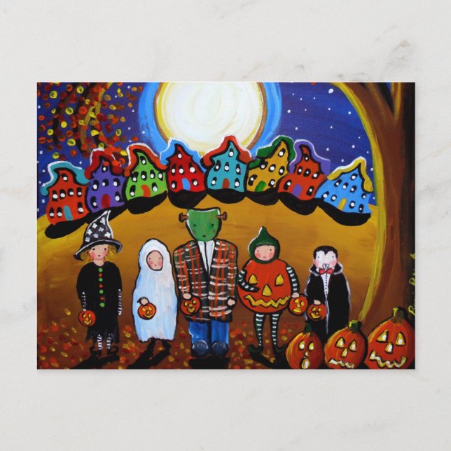 Cartão Postal Cartaz de Arte Folclórica para Crianças de Hallowe (Frente)