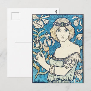 Cartão Postal Cartaz de Arte Impressionista Feminino em Azul Vin