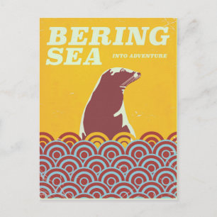 Cartão Postal Cartaz de aventura estilo vintage do Mar de Bering