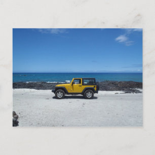 Cartão Postal Cartaz de aventura jipe em cena de praia no Havaí