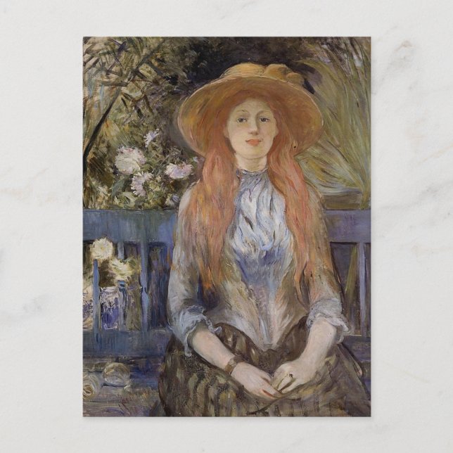 Cartão Postal Cartaz de Berthe Morisot em um banco (Frente)