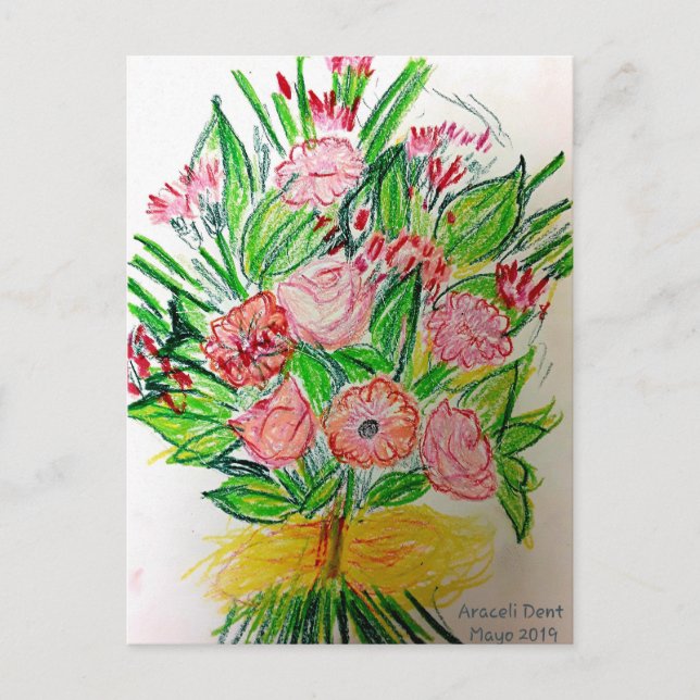 Cartão Postal Cartaz de Buquê Plano Rosa (Frente)