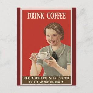 Cartão Postal Cartaz de Café Vintage Divertido e Humorístico