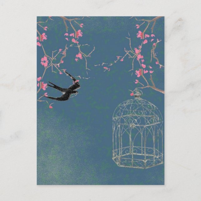 Cartão Postal Cartaz de cerejeira e aves, único (Frente)