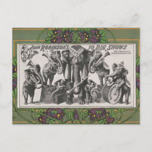 Cartão Postal Cartaz de Circo de Elefantes Tocando Instrumentos