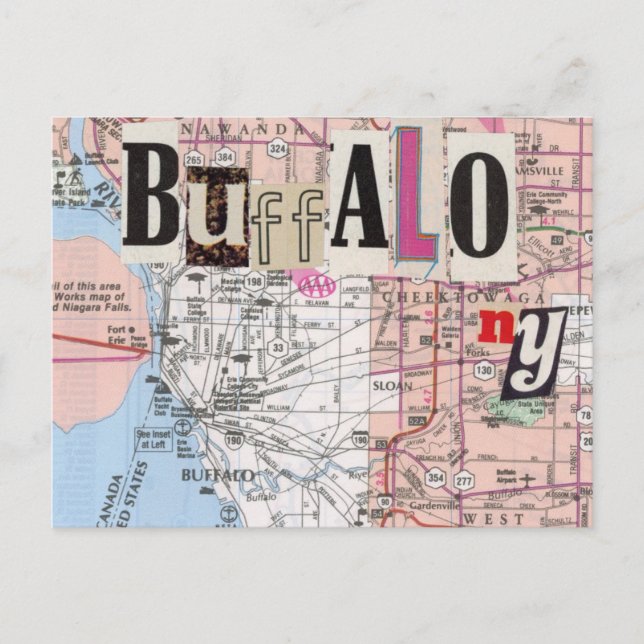 Cartão Postal Cartaz de colagem do Buffalo NY Maps (Frente)