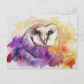 Cartão Postal Cartaz de cor d'água do Barn Owl
