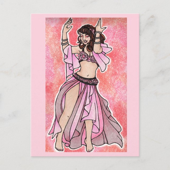 Cartão Postal cartaz de dançarina de dança do ventre rosa Habibi (Frente)