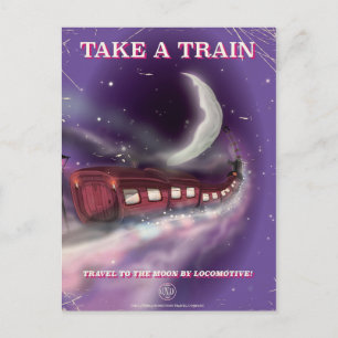 Cartão Postal Cartaz de desenho animado de trem para a lua