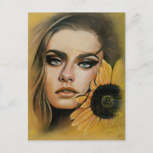 Cartão Postal Cartaz de desenho do retrato de Summer Beauty