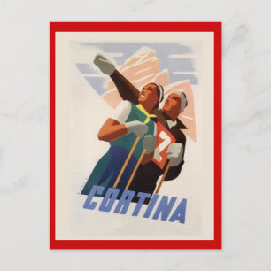 Cartão Postal Cartaz de Esqui Antigo, Itália, Dolomites Cortina