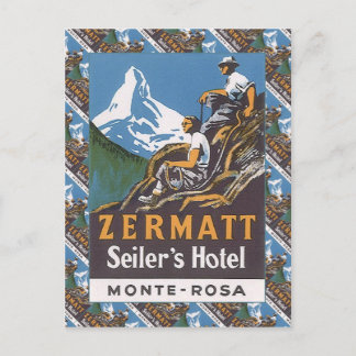 Cartão Postal Cartaz de Esqui Antigo, Suíça, Zermatt,