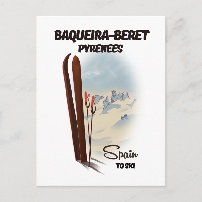 Cartão Postal Cartaz de esqui de Baqueira-Beret Espanha. (Frente)