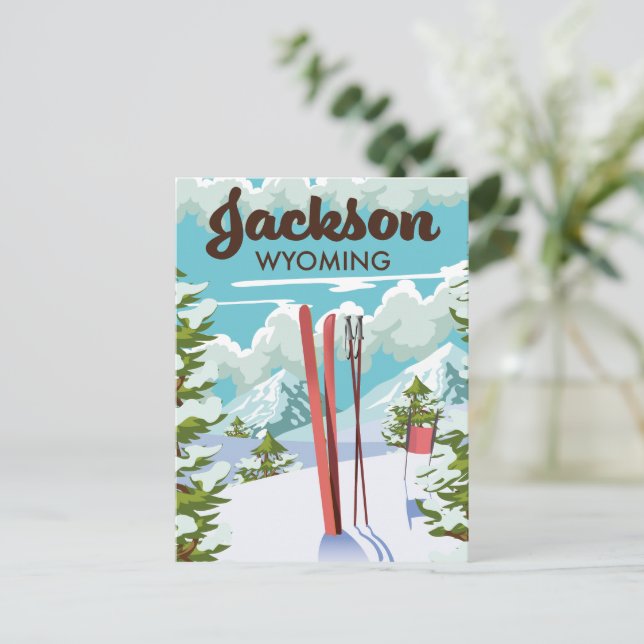 Cartão Postal Cartaz de esqui Jackson Wyoming (Em pé/Frente)