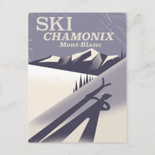 Cartão Postal Cartaz de esqui vintage Chamonix-Mont-Blanc