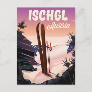 Cartão Postal Cartaz de esqui vintage de Ischgl Áustria.