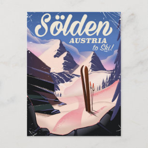 Cartão Postal Cartaz de esqui vintage de Sölden Áustria