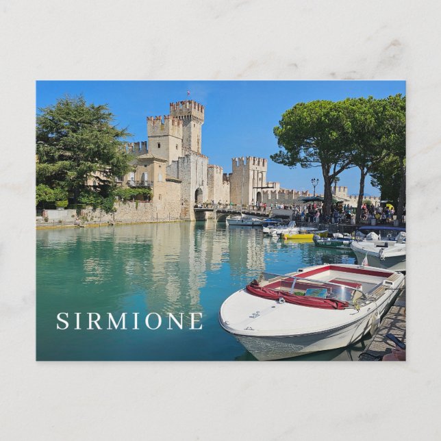 Cartão Postal Cartaz de exibição do Lago Garda Sirmione (Frente)