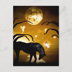 Cartão Postal Cartaz de fantasia unicórnio e fadas