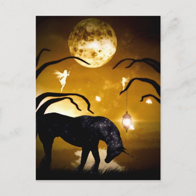 Cartão Postal Cartaz de fantasia unicórnio e fadas (Frente)