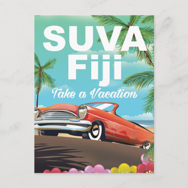 Cartão Postal Cartaz de férias antigo de Suva, Fiji (Frente)