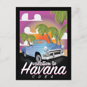 Cartão Postal Cartaz de férias de carro antigo em Havana, Cuba