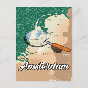 Cartão Postal cartaz de férias mapa vintage Amsterdã