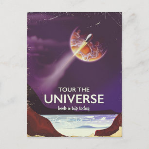 Cartão Postal Cartaz de ficção científica vintage Tour o Univers