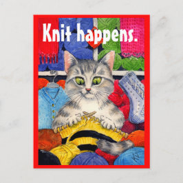 Cartão Postal Cartaz de gatinho de tricô engraçado