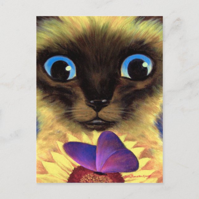 Cartão Postal Cartaz De Gato Siamês Com Arte De Borboleta (Frente)