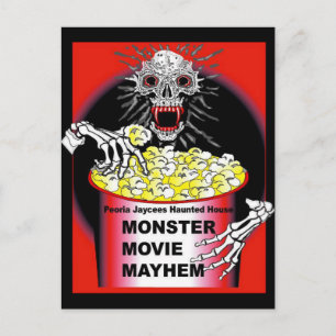 Cartão Postal Cartaz de Halloween Esqueleto Comendo Pipoca
