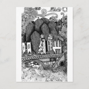 Cartão Postal Cartaz de ilustração da caneta e da tinta do rio