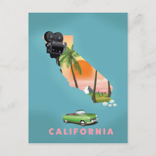 Cartão Postal Cartaz de mapa ilustrado da Califórnia