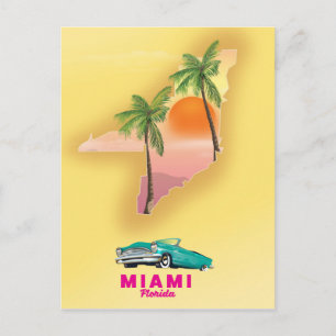 Cartão Postal Cartaz de mapa ilustrado de Miami Flórida