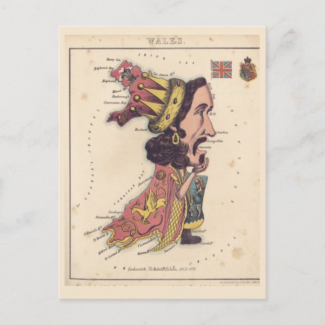 Cartão Postal Cartaz de mapas pictóricos de Gales (Frente)