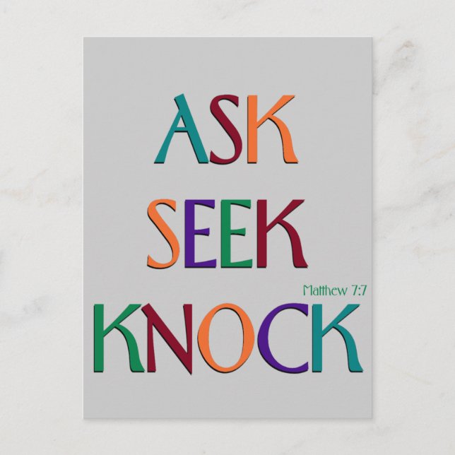 Cartão Postal Cartaz de modelo personalizável do Matt 7:7 (Frente)