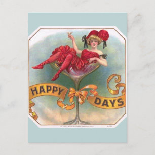 Cartão Postal Cartaz de Mulher Antiga em Copo de Champanhe: Bar