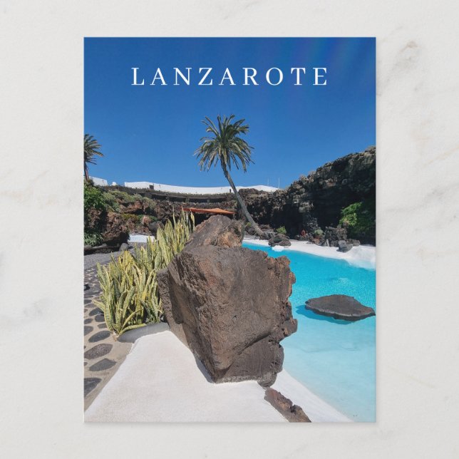 Cartão Postal Cartaz de piscina de natação e palmeira Lanzarote (Frente)