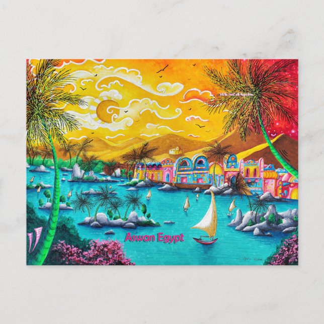 Cartão Postal Cartaz de Pop de arte da aldeia nubian Aswan Egypt (Frente)