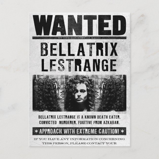 Cartão Postal Cartaz de Procurada Bellatrix Lestrange (Frente)