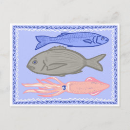 Cartão Postal Cartaz de restaurante de comida mediterrânea peixe
