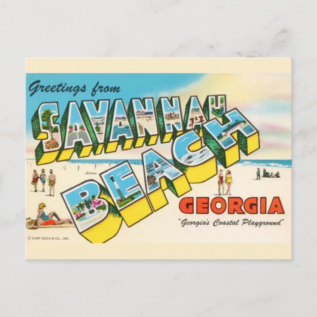 Cartão Postal Cartaz de Saudação Savannah Beach Georgia 2 (Frente)